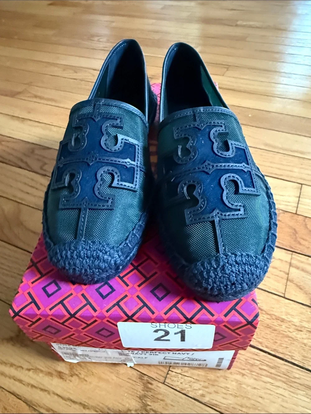 Tory Burch Navy Canvas Espadrille Slip-Ons with Logo - Picture 1 of 4